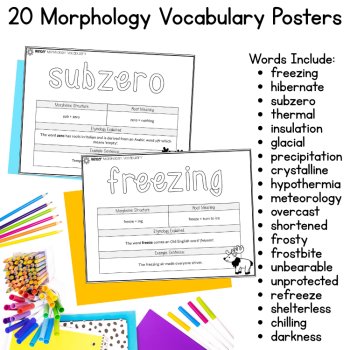 Winter Vocabulary Morphology Wall Posters & Notebook Worksheets 6th 7th Grade, image 2