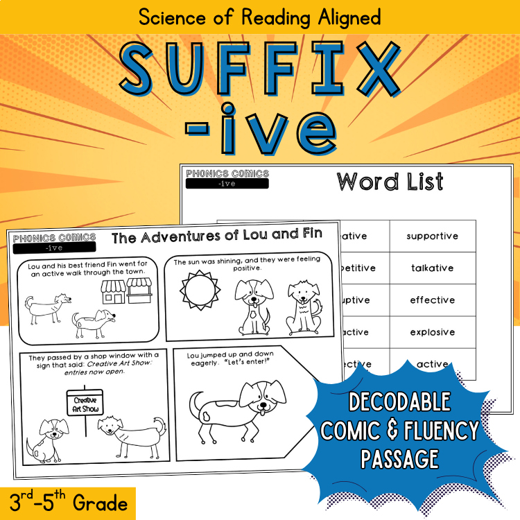 Suffix -ive Comic Story Fluency Passage 3rd 4th Grade Morphology Phonics Review