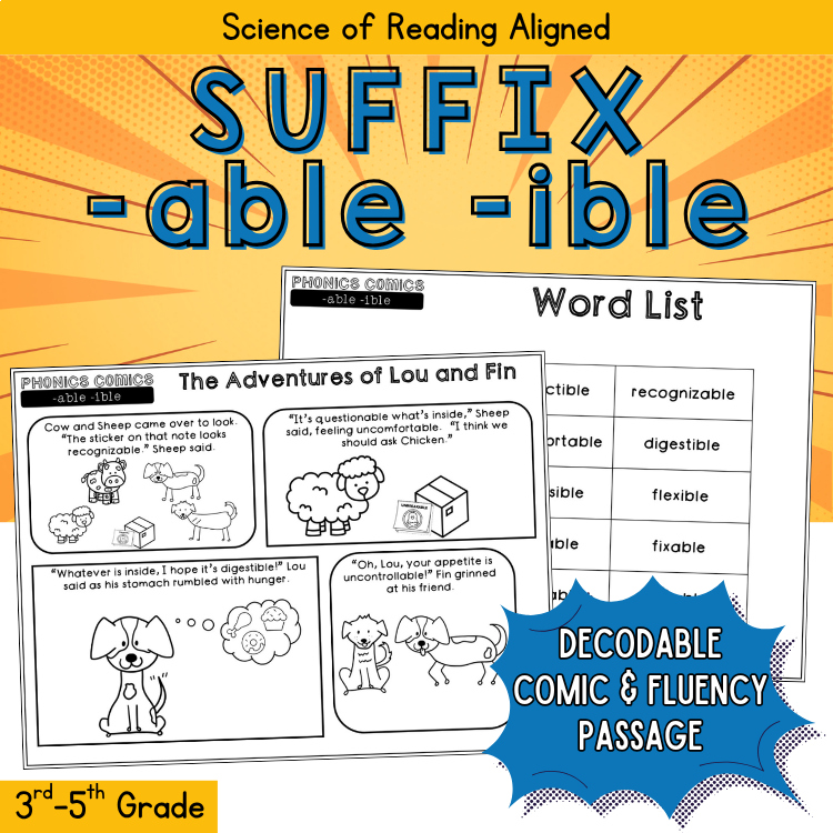 Suffix ible able Phonics Morphology Passage & Review Worksheets 3rd & 4th Grade