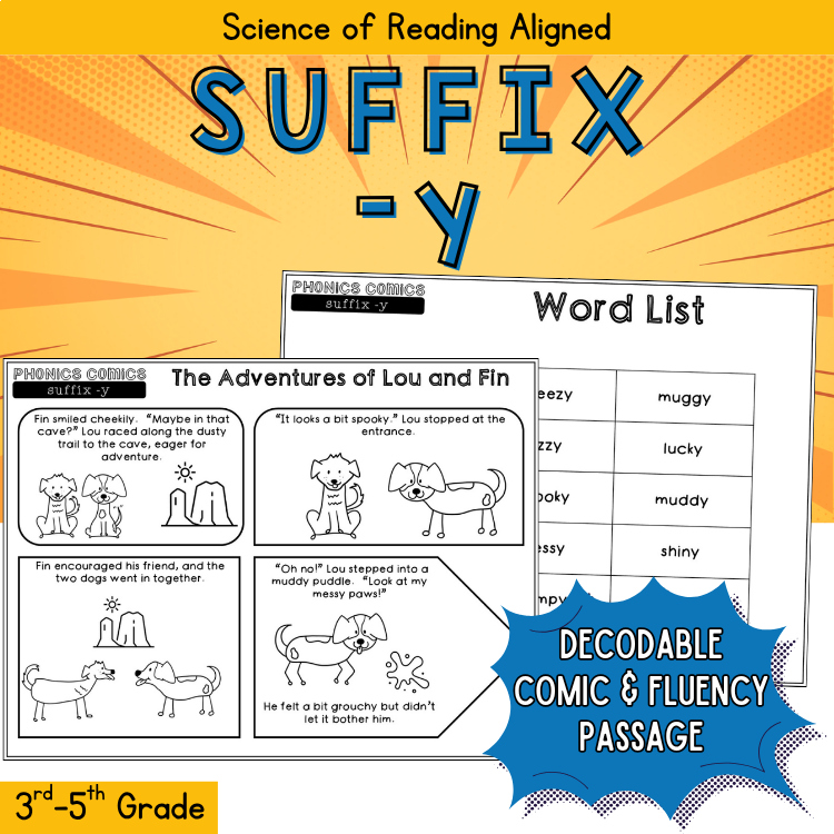 Suffix -y Reading Practice Comic Story & Passage 3rd 4th Grade Morphology Review