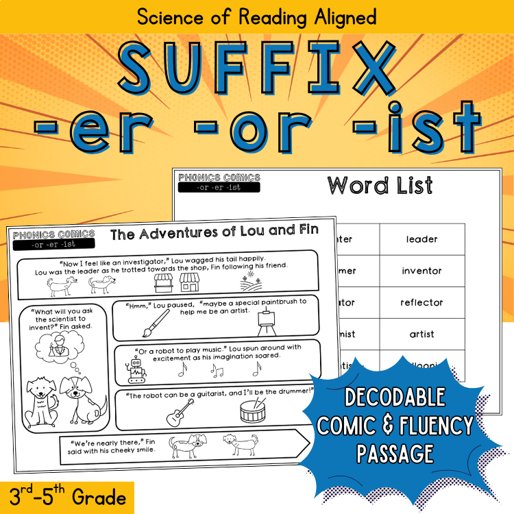 Suffix er or ist Reading Fluency Word Count Comic Fun Activities 3rd 4th Grade