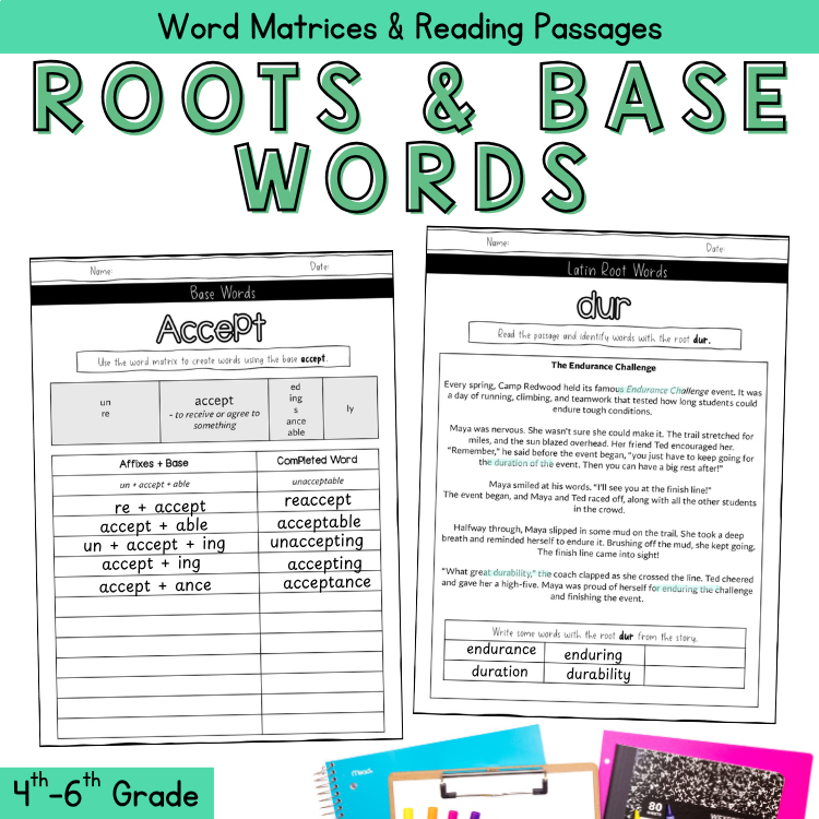 5th 6th Grade Morphology Word Study Building Roots Assessment Root Word Practice