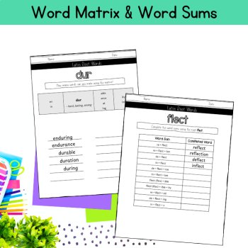Latin Roots Morphology Matrix & Word Sums with Reading Passages 5th 6th Grade, image 3