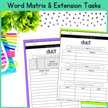 Latin Root Word Visual Matrix Graphic Organizer Assessment 5th 6th Grade Centers, image 3