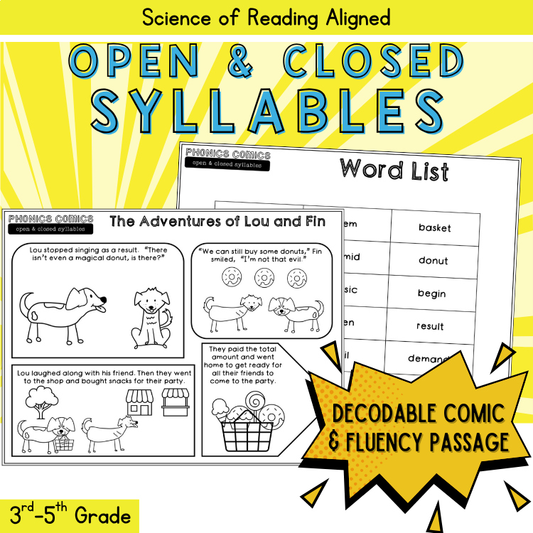 Open & Closed Syllables Decodable Reading Passage & Worksheets Word List 3rd 4th