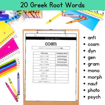 Greek Roots Morphology Matrix & Word Sums with Reading Passages 5th 6th Grade, image 2