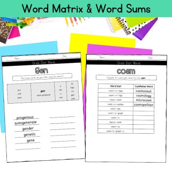 Greek Roots Morphology Matrix & Word Sums with Reading Passages 5th 6th Grade, image 3