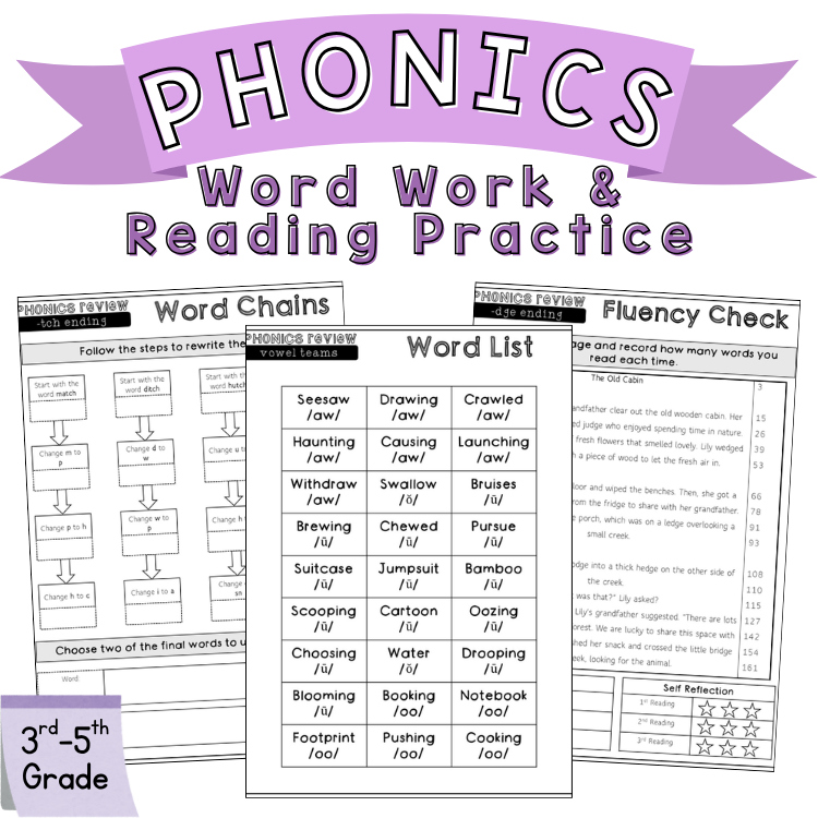 3rd 4th Grade Phonics Word Work Worksheets Reading Fluency Passages UFLI Packet