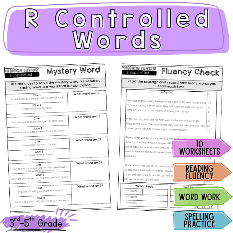R Controlled Vowel Word List & Decodable Passages Phonics Review 3rd 4th Grade
