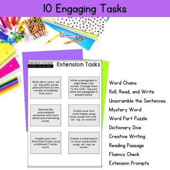Phonics 3rd 4th Grade Suffix Endings ed es ing Decodable Worksheet Review Packet, image 4