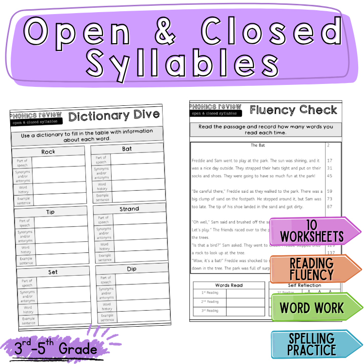 Open Closed Syllables Third Grade Fluency Activities Decodable Reading Practice