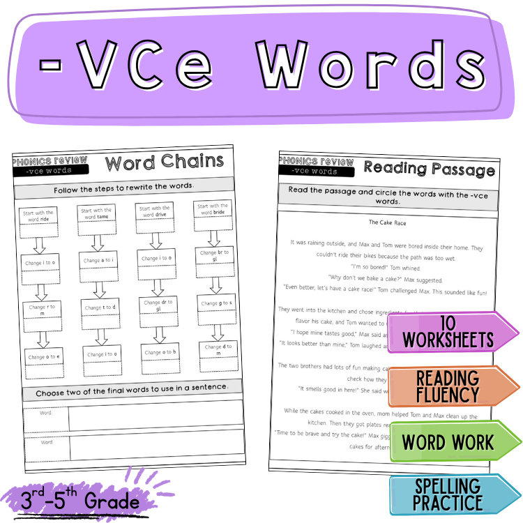 Vowel Consonant E Worksheets Phonics Activities Older Students Practice Games
