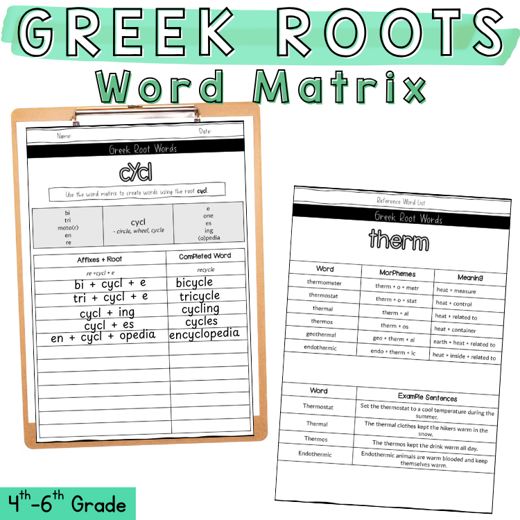 Middle School Morphology Root Word Matrix Graphic Organizer Affixes Practice