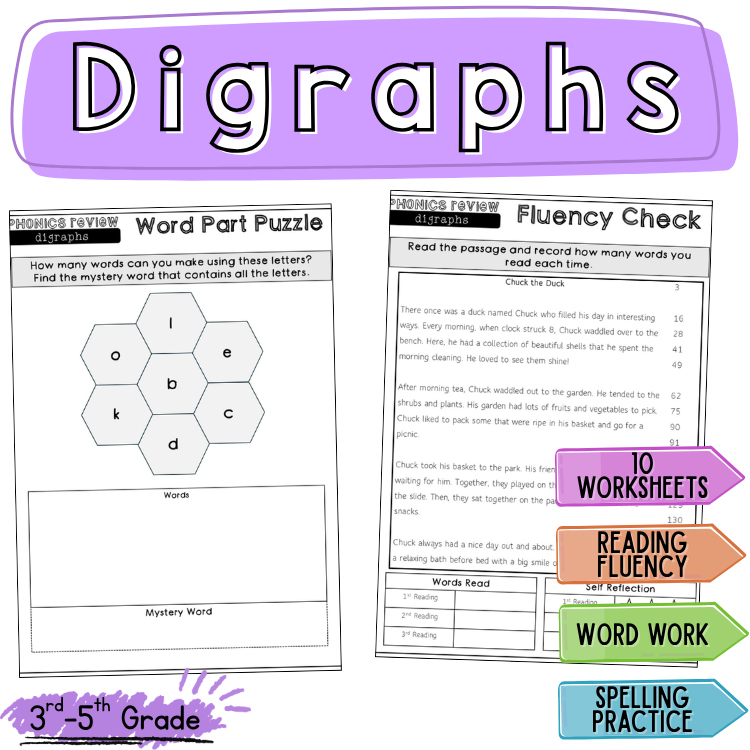 Decodable Passage Digraph Review 3rd Grade Phonics Worksheet Assessment Packet