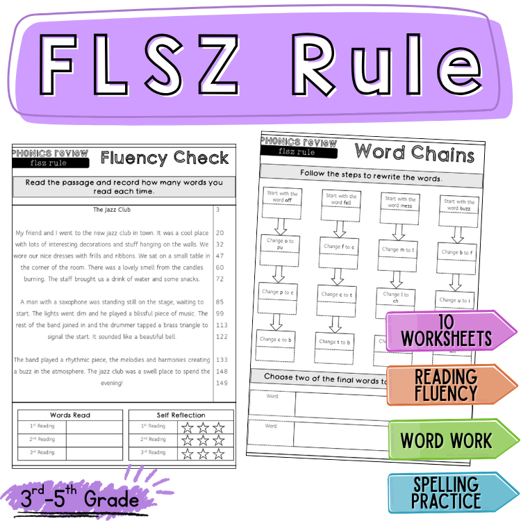 Floss Rule Worksheet & Decodable Reading Passage 3rd 4th Phonics Review Practice