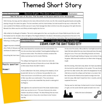 Short Story Reading Assessment Escape Room Dystopian Society Fiction Short Story, image 2