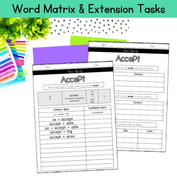 Base Words Matrix Morphology Unit 5th 6th Grade Word Study Matrices Worksheets, image 3
