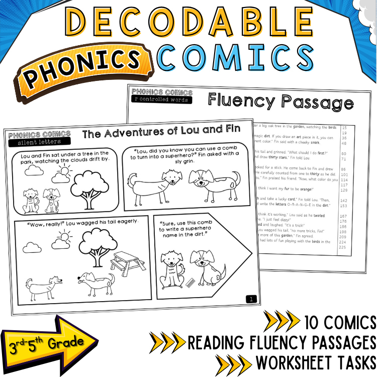 3rd 4th Grade Decodable Comics UFLI Aligned Phonics Centers Fun Fluency Packet