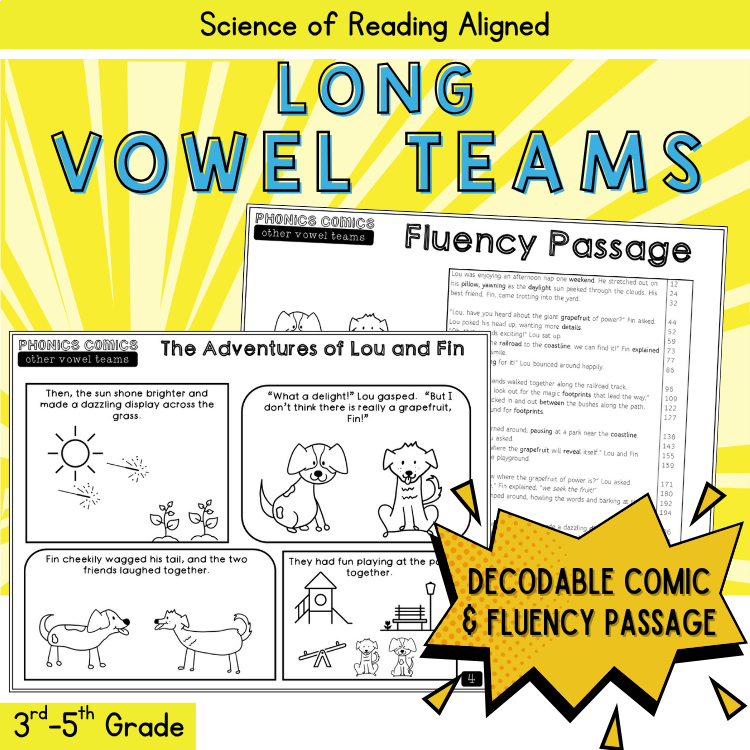 Long Vowel Team Word Fluency Passages Decodable UFLI Phonics Comic 3rd 4th Grade