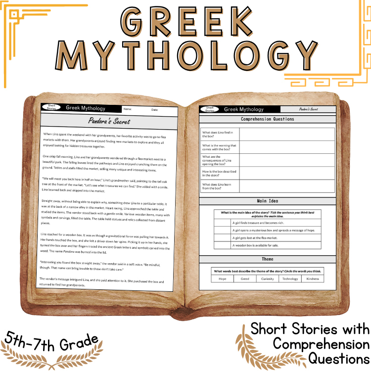 Greek Mythology Short Stories 5th 6th Grade Myths Lesson Comprehension Questions
