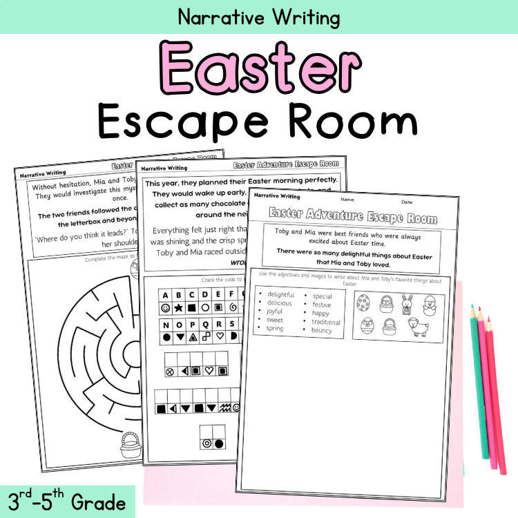 Easter Writing Center Activities Escape Room Writing Paper Prompts 3rd 4th Grade