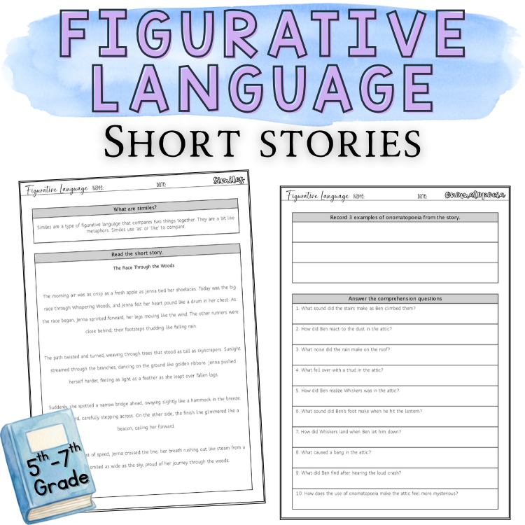 Figurative Language Short Stories Text 5th 6th Grade Test Prep Packet ELA Review