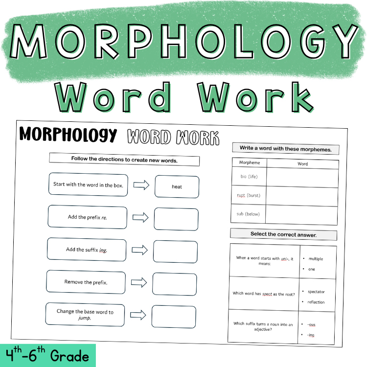 Morphology Word Work Prefixes Suffixes Activity Sheet 4th 5th Grade ELA Centers