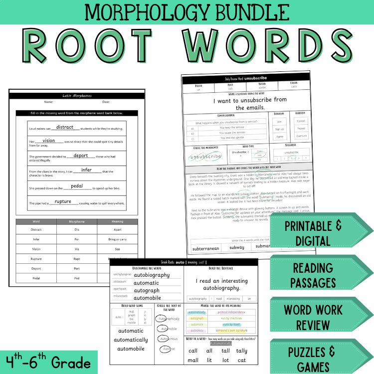 Morphology Centers Affixes 5th 6th Grade Worksheets Task Cards Notebook Passages