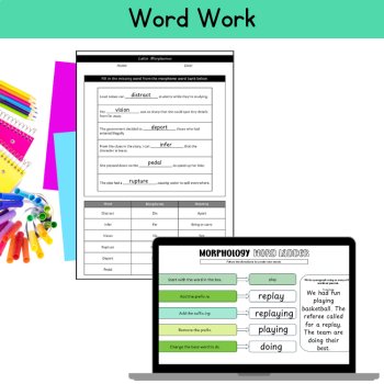Morphology Centers Affixes 5th 6th Grade Worksheets Task Cards Notebook Passages, image 3