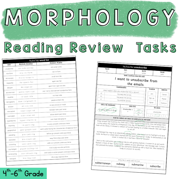 Morphology Middle School Short Reading Passage 5th Grade Multisyllabic Words