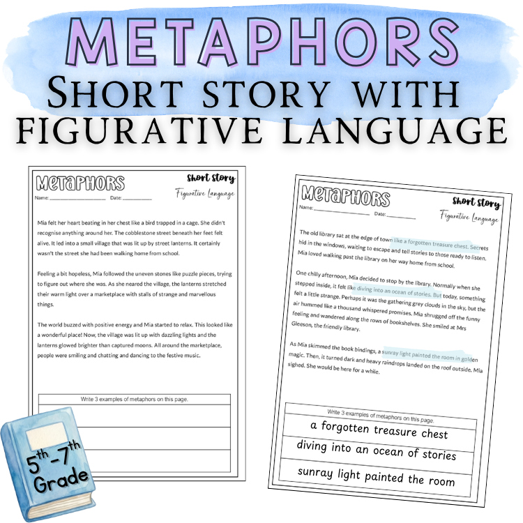 Metaphors Short Story 5th 6th Grade Figurative Language ELA Center Review Packet