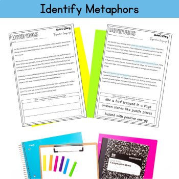 Metaphors Short Story 5th 6th Grade Figurative Language ELA Center Review Packet, image 3
