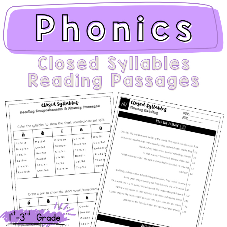 Closed Syllables Multisyllabic Short Vowel Words Fluency Passage 2nd 3rd Grade