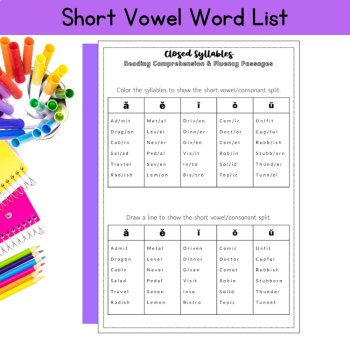 Closed Syllables Multisyllabic Short Vowel Words Fluency Passage 2nd 3rd Grade, image 4