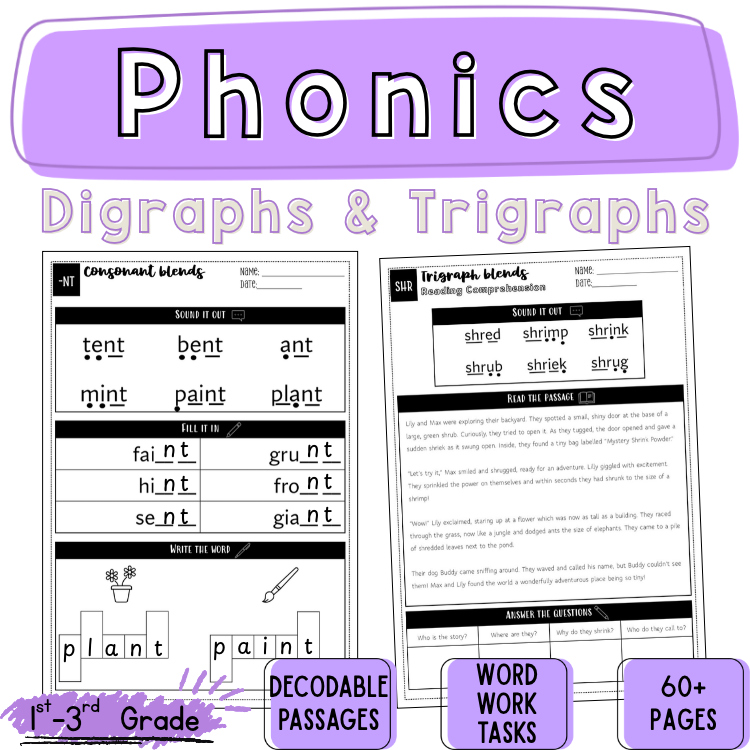 Digraph Trigraph Consonant Blends Review Worksheet Spelling Review 2nd 3rd Grade