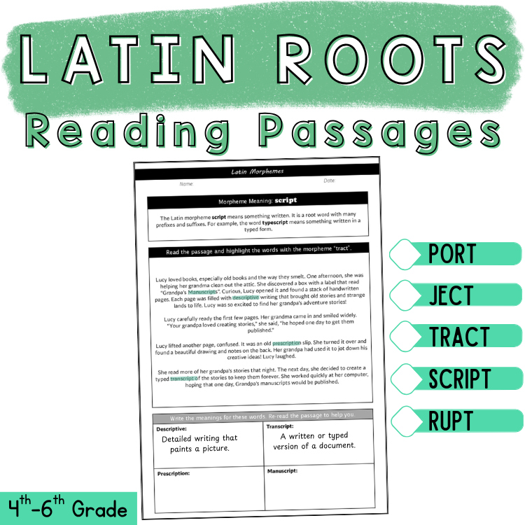 Latin Roots Morphology Reading Passages Morpheme Etymology Lesson 5th 6th Grade