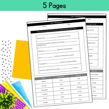 Latin Root Words Morphology Morphemes Fill in the Blank Worksheets 5th 6th Grade, image 2