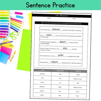 Latin Root Words Morphology Morphemes Fill in the Blank Worksheets 5th 6th Grade, image 4
