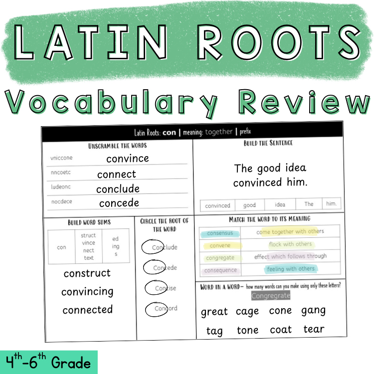 Latin Roots Daily Morphology Morning Work Morphemes & Etymology 5th 6th Grade