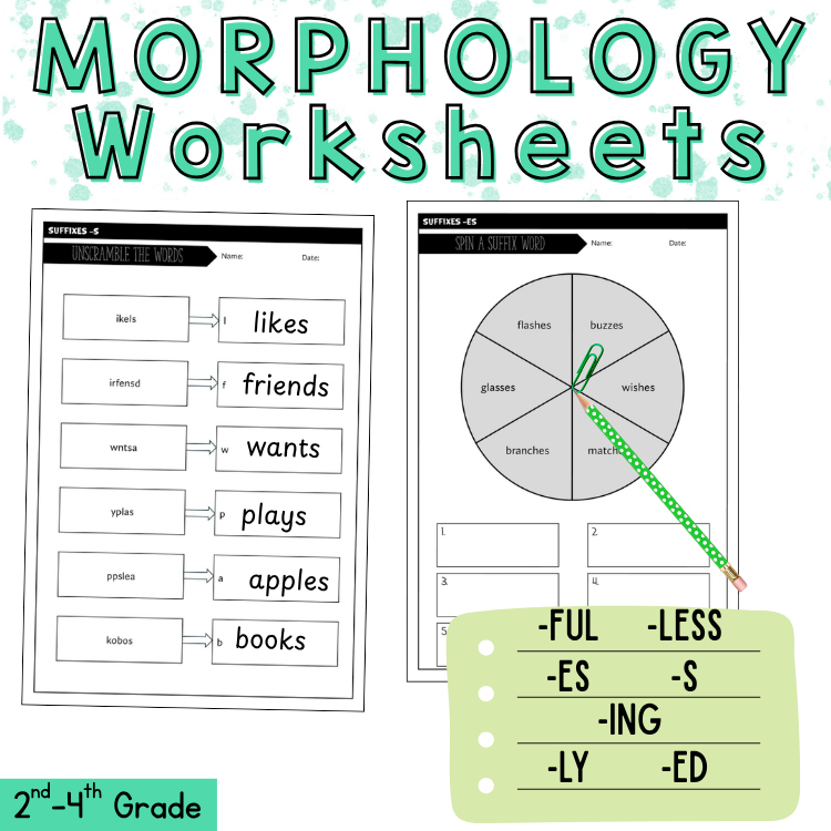 Adding Suffixes Worksheets 2nd 3rd Grade ELA Morphology Practice Packet Review