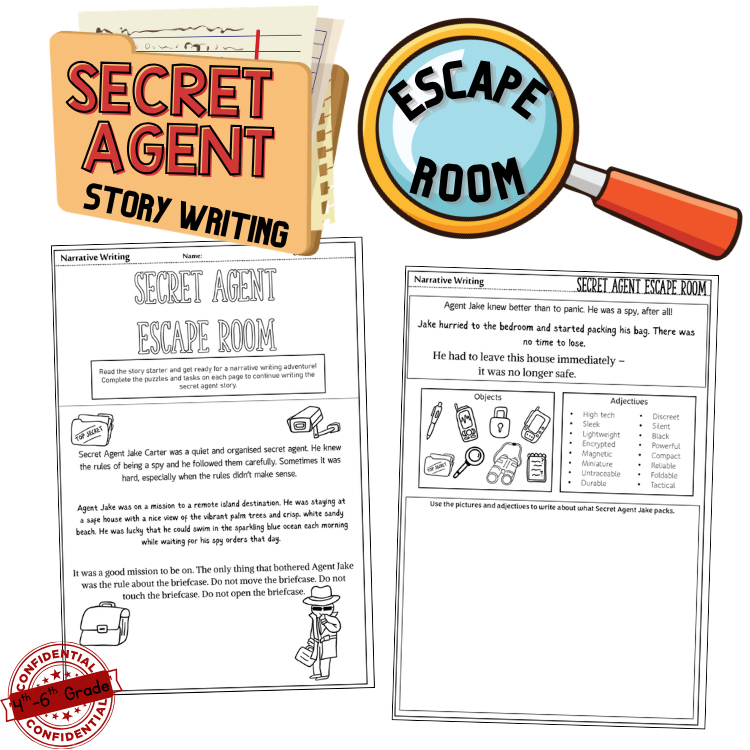 Guided Story Writing Escape Room Activities Packet 4th 5th 6th Grade Literacy