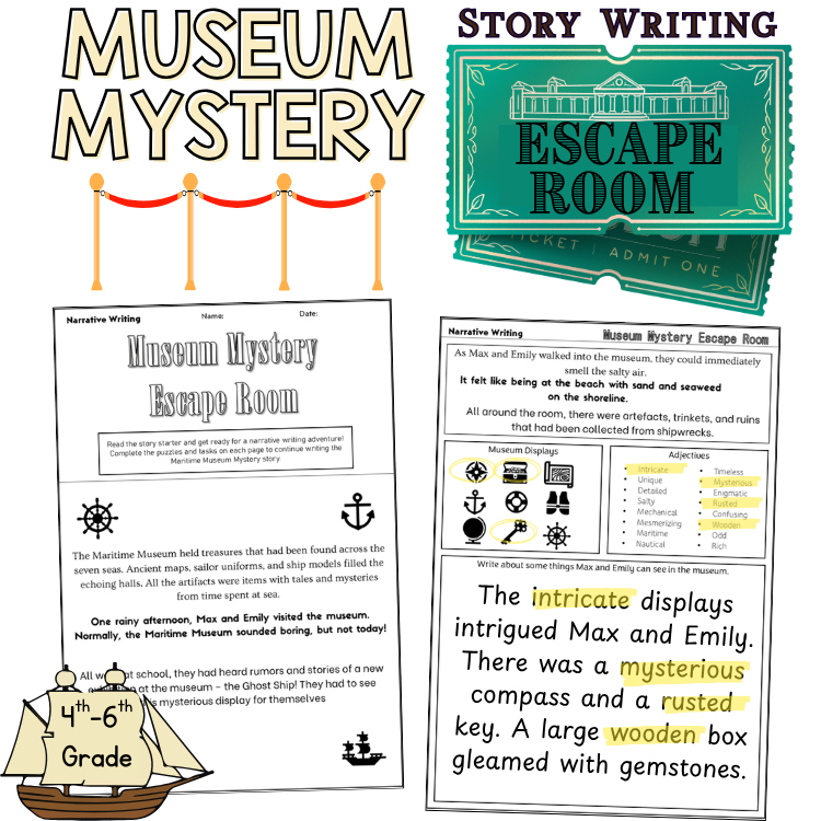 5th 6th Grade Narrative Writing Story Starter Escape Room Puzzle Planning Sheet