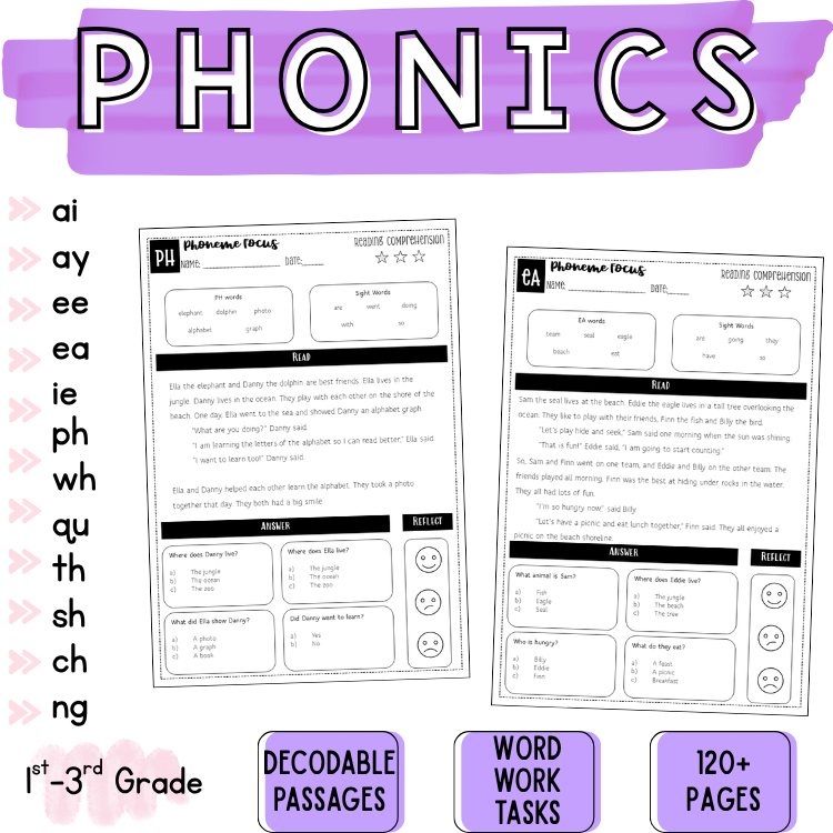 3rd 2nd Grade Phonics Review Consonant Digraph & Vowel Teams Reading Assessment
