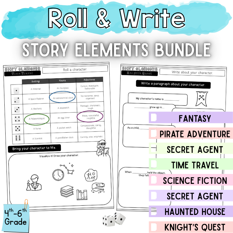 Fun Story Elements Writing Packet 4th 5th 6th Grade ELA Sub Creative Activities