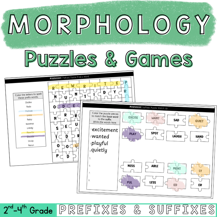 Prefixes Suffixes Morphology Games Puzzles Science of Reading Centers 3rd Grade