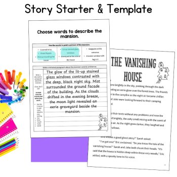 Halloween Haunted House Spooky Story Fictional Narrative Writing Paper 4th 5th, image 2