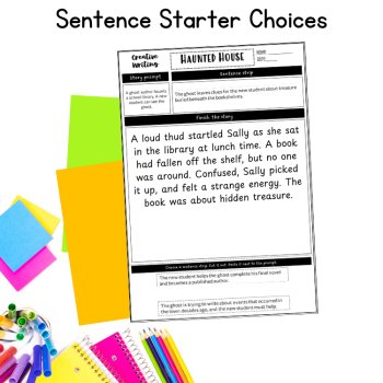 Halloween Themed Spooky Writing Paper 4th 5th Grade Haunted House Prompts, image 3