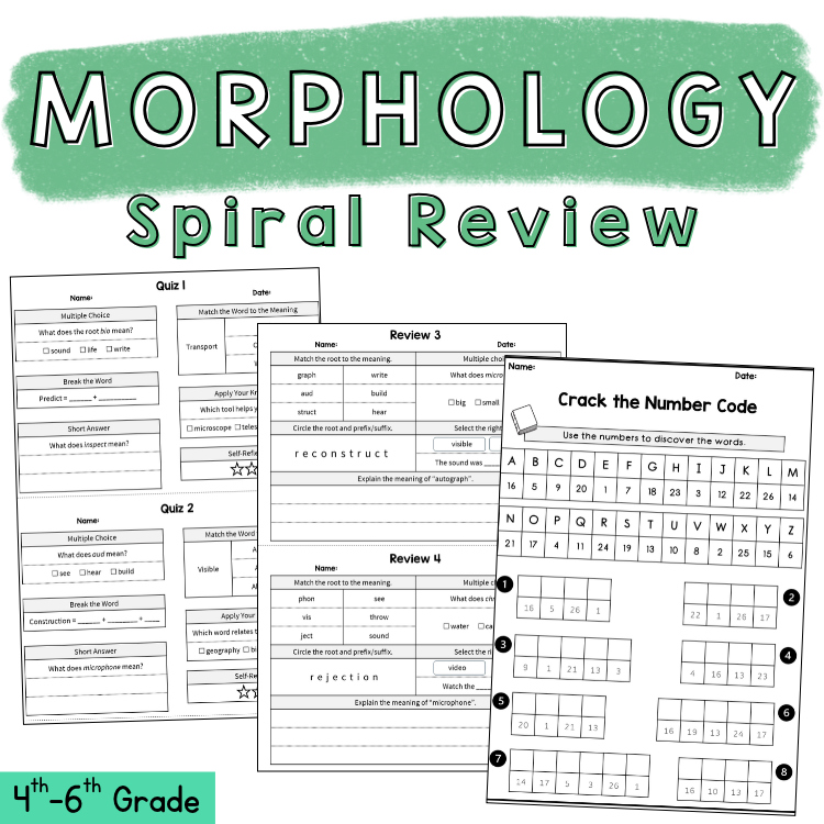 Morphology Review Quiz Puzzles ELA Centers Vocabulary Bell Ringers 5th 6th Grade