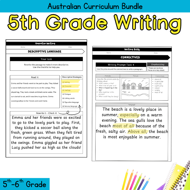 Grammar & Writing Review 5th 6th Grade ELA Language Arts Packet Middle School