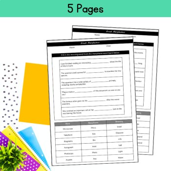 Fill in the Blank Morphology Warm Up Review Sentences Greek Roots 5th 6th Grade, image 2